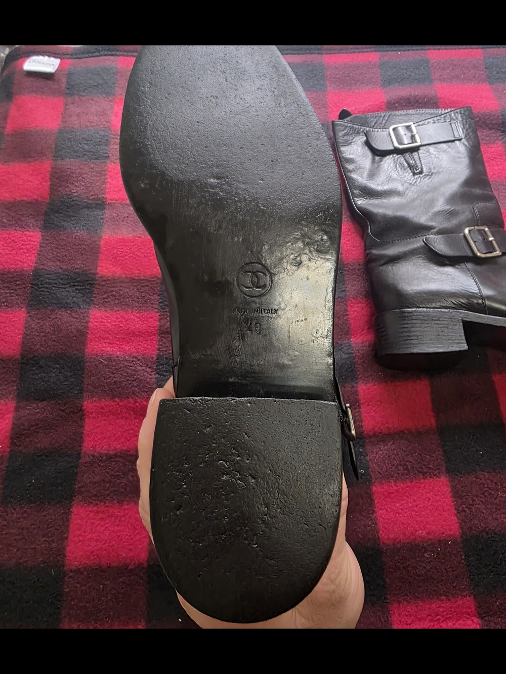 Authentic Chanel Black Leather Logo Buckle Biker Moto Boots EU 40 US 9 - 9.5 - Picture 11 of 14